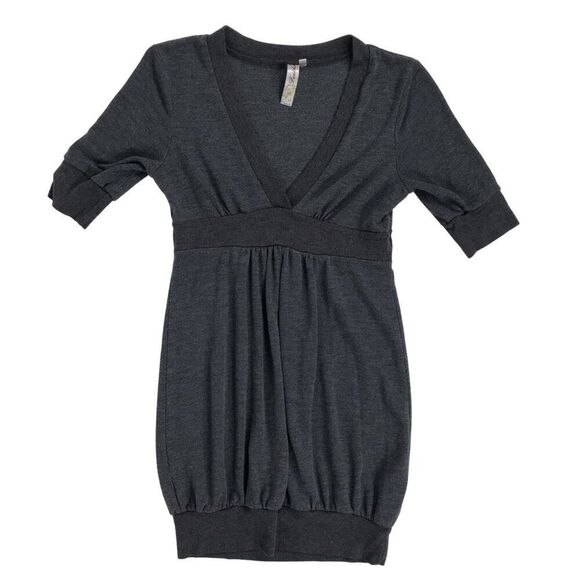 Womens Vintage Y2K Gray Casual Indie Minimal Coquette Short Sleeve Mini Dress /S - Picture 5 of 7